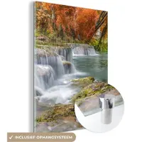 MuchoWow Glasschilderij 120x160 cm - Schilderij acrylglas - Herfst - Waterval - Natuur - Bomen - Foto op glas - Schilderijen