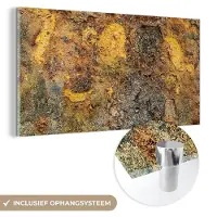 MuchoWow Glasschilderij 160x80 cm - Schilderij acrylglas - Goud - Metaal - Roest - Grijs - Abstract - Patroon - Foto op glas - Schilderijen