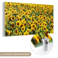 MuchoWow Glasschilderij 160x80 cm - Schilderij acrylglas - Zonnebloem - Bloemen - Natuur - Foto op glas - Schilderijen