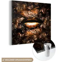 MuchoWow Glasschilderij 90x90 cm - Schilderij acrylglas - Verf - Lippen - Koper - Foto op glas - Schilderijen