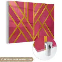 MuchoWow Glasschilderij 180x120 cm - Schilderij acrylglas - Goud - Design - Roze - Foto op glas - Schilderijen