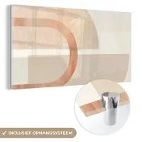 MuchoWow Glasschilderij 80x40 cm - Schilderij acrylglas - Marmer - Roze - Beige - Foto op glas - Schilderijen