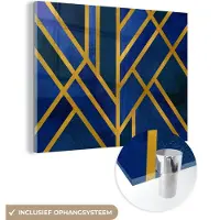 MuchoWow Glasschilderij 120x90 cm - Schilderij acrylglas - Goud - Blauw - Patroon - Luxe - Foto op glas - Schilderijen