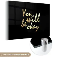 MuchoWow Glasschilderij 150x100 cm - Schilderij acrylglas - Quote - Motivatie - Goud - Zwart - Foto op glas - Schilderijen