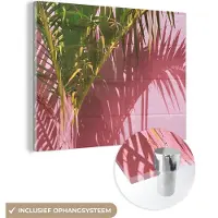 MuchoWow Glasschilderij 80x60 cm - Schilderij acrylglas - Plant - Zomer - Tropisch - Roze - Foto op glas - Schilderijen