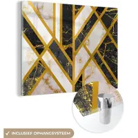 MuchoWow Glasschilderij 80x60 cm - Schilderij acrylglas - Marmer - Goud - Luxe - Foto op glas - Schilderijen