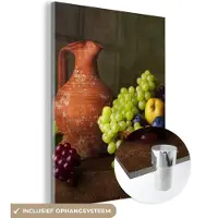 MuchoWow Glasschilderij 60x80 cm - Schilderij acrylglas - Rustiek - Fruit - Kan - Mand - Stilleven - Foto op glas - Schilderijen