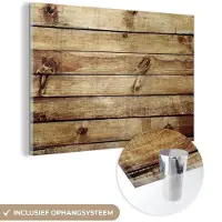 MuchoWow Glasschilderij 120x80 cm - Schilderij acrylglas - Hout - Planken - Structuur - Foto op glas - Schilderijen