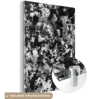 MuchoWow Glasschilderij zwart wit - Zwart - Wit - Steen - Graniet - 30x40 cm - Foto op glas - Slaapkamer decoratie