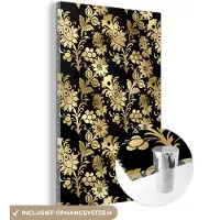 MuchoWow Glasschilderij 120x180 cm - Schilderij acrylglas - Patronen - Bloemen - Goud - Foto op glas - Schilderijen