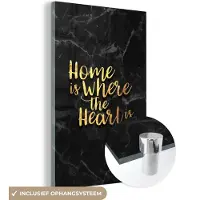 MuchoWow Glasschilderij 20x30 cm - Schilderij acrylglas - Quote - Home - Marmer - Goud - Foto op glas - Schilderijen