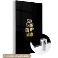 MuchoWow Glasschilderij 100x150 cm - Schilderij acrylglas - Quotes - Zon - Goud - Zwart - Foto op glas - Schilderijen