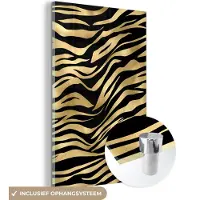 MuchoWow Glasschilderij 120x180 cm - Schilderij acrylglas - Patronen - Zebra - Goud - Foto op glas - Schilderijen