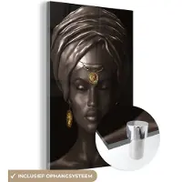 MuchoWow Glasschilderij 120x180 cm - Schilderij acrylglas - Vrouw - Afrika - Black - Gold - Foto op glas - Schilderijen