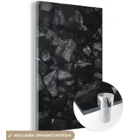 MuchoWow Glasschilderij zwart wit - Zwart - Wit - Stenen - Gesteente - 120x180 cm - Muurdecoratie - Decoratie slaapkamer