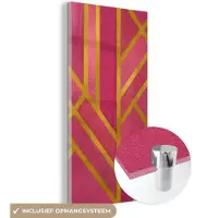 MuchoWow Glasschilderij 20x40 cm - Schilderij acrylglas - Goud - Roze - Geometrisch - Foto op glas - Schilderijen