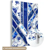 MuchoWow Glasschilderij 60x80 cm - Schilderij acrylglas - Delfts blauw - Patroon - Luxe - Foto op glas - Schilderijen