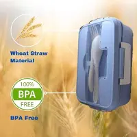 Bento Bextunio Tarwestro Lunchbox speciaal organisch materiaal | Eco-lunchbox | Lekvrije lunchcontainers | Magnetronveilige lunchbox met lepel en vork, 3 bakjes, blauw
