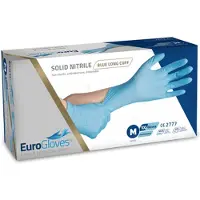Eurogloves Solid Nitrile Lange Manchet Handschoenen - Blauw - 100st