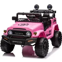 Vrooomy Toyota FJ Cruiser elektrische kinderauto, 12V (1-6 jaar) – Officieel gelicenseerd, met afstandsbediening, EVA-banden, 2 motoren en lederen zitting – Elektrisch kinderauto, roze