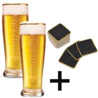 Hertog Jan 2x Bierglazen 25cl + 1x Rol Bierviltjes (Mancave Cadeau)