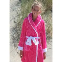 Badrock Badjas capuchon roze - fleece badjas kind - ochtendjas - warm & zacht - - maat (14-16 jaar) 164-176