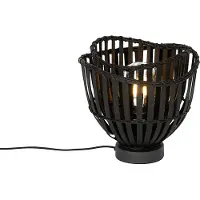 QAZQA Oosterse tafellamp zwart bamboe 25cm - Pua