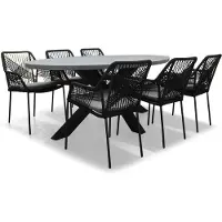 BUITEN living Stockholm/Seville zwart dining tuinset | 6 personen | betonlook + touw | 200cm - ovale tuintafel