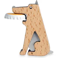 Kikkerland Flesopener - Voor bierflessen en glazen flesjes - Roestvrij staal - Beukenhout - In de vorm van een hond - Van roestvrij staal en beukenhout - Magnetisch