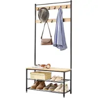 Acaza Groot Garderoberek XL met Schoenenbank - 175 cm Hoog en 85 cm Breed - lichte Eik Kleur en Zwart metalen Frame