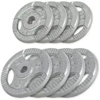 Gorilla Sports Voordeelbundel 30 kg - 4 x 5 + 4 x 2,5 kg - gripper gietijzer zilver 30 mm