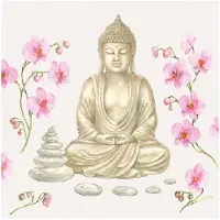 Ambiente 60x Boeddhadecoratie servetten 33 x 33 cm goud/roze Boeddha print - Feestservetten