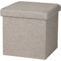 Urban Living Poef/hocker - opbergbox zit krukje - beige - polyester/mdf - 38 x 38 cm - opvouwbaar - Poefs