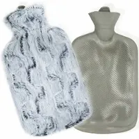 Tragar warmwaterkruik kruik met polyester hoes 2 liter 34 x 20 x 2 cm grijs - pluizig en zachte hoes - natuurlijk rubber