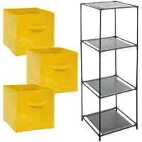 Bathroom Solutions Kastmandjes/opberg mandjes - geel velours - 3x stuks van 29 Liter - In rekje van 34 x 98 cm - Opbergmanden