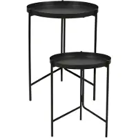 Home & Styling Bijzettafels/plantenstandaards - 2-delig - zwart - metaal - D31 x H38 cm/D36 x H45 cm