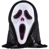 Merkloos Halloween thema verkleed masker - Scream/Ghostface - volwassenen - met kap - met LED licht - Verkleedmaskers