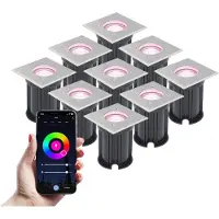 V-TAC 9x Smart LED Grondspot - Vierkant - RVS - RGBWW - 5 Watt - IP65 straal waterdicht - 3 jaar garantie
