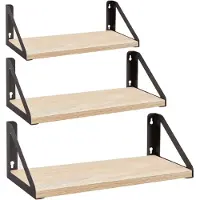Acaza Set van 3 Wandplanken, Zwevende Boeken Planken, 30, 35 en 40 cm lang, Licht bruin
