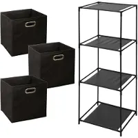 Bathroom Solutions Storage Solutions Opbergrek Smartrack - met 3x mandjes stof - zwart - 34 x 104 cm - Opbergkastjes