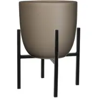 Mica Decorations Bloempot D25 cm taupe met plantenpot verhoger taupe/metaal van 25 cm - Plantenpotten