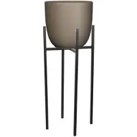 Mica Decorations Bloempot D25 cm taupe met plantenpot verhoger zwart/metaal van 25 cm - Plantenpotten