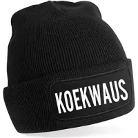 Beechfield KOEKWAUS muts - Zwart (witte tekst) - Beanie - One Size - Uniseks - Grappige tekst - Wintersport - Aprés ski muts - ik wil zomer - Cadeau - Feestdagen - kerst