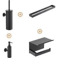 Guido Gusto Toilet accessoires set Mat zwart design met beugel en zeepdispenser