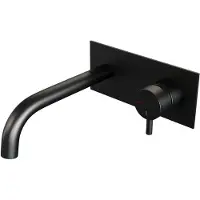 Brauer Inbouw wastafelmengkraan black edition coldstart gebogen uitloop korte ronde hendel rechts mat zwart met afdekplaat