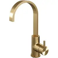 Brauer Wastafelmengkraan gold edition coldstart opbouw hoog plat gebogen korte ronde hendel geborsteld goud pvd
