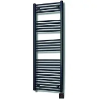 Sanicare Outlet elektrische design radiator plug en play 172x45 cm mat zwart 596 watt met zwarte thermostaat en bluetooth links