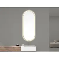 Wiesbaden Nomi spiegel met lijst ovaal met LED, dimbaar en spiegelverwarming 50 x 100 cm geborsteld messing