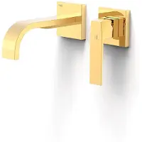 Tres Wastafelmengkraan inbouw slim exclusive 2 delen lange gebogen uitloop en hendel goud