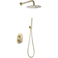 Sanilux Doucheset rubb inbouw met thermostaat, douchekop 25 cm, doucheslang en handdouche geborsteld goud